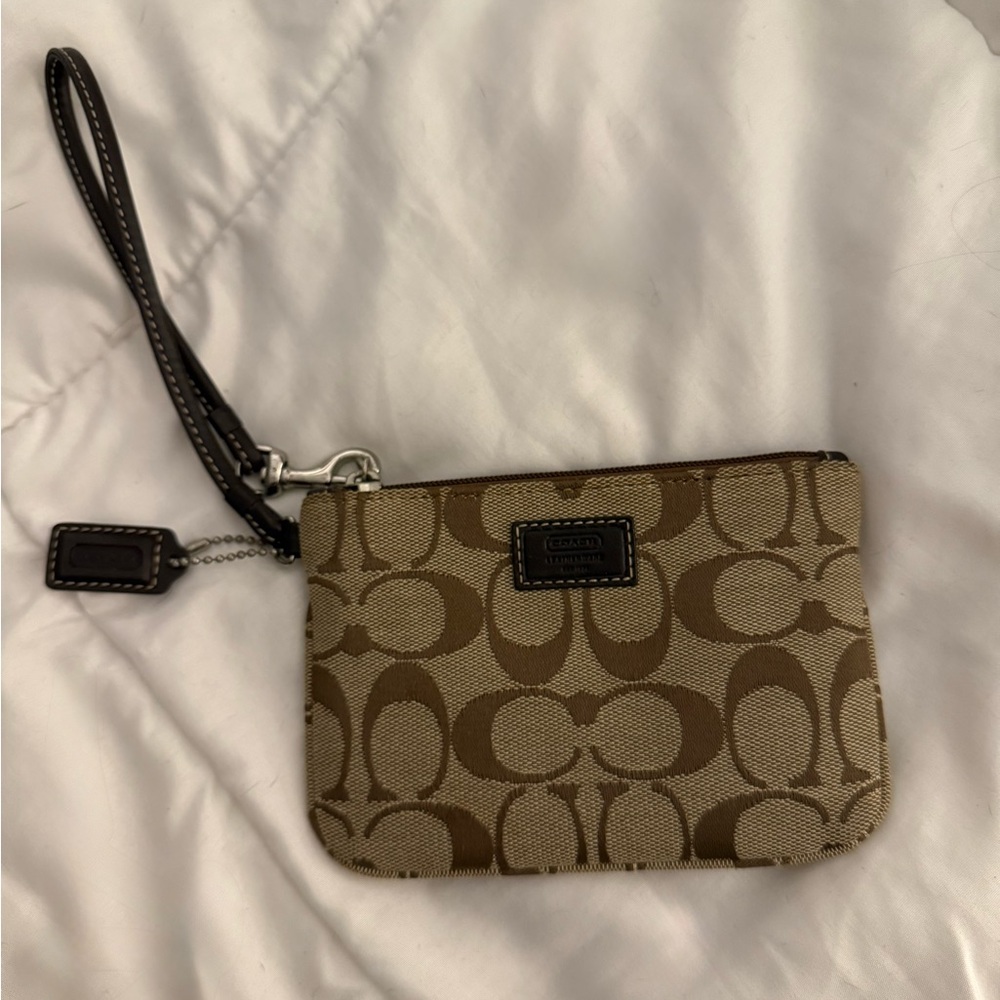 Coach Tan and Brown Signature Wristlet